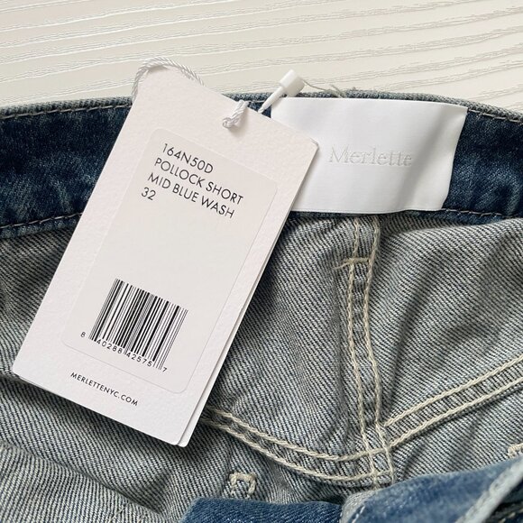 Merlette Women's Denim Shorts 32 Pollock Mid Blue Wash Wide Leg Jean Hi-Rise - Picture 4 of 9